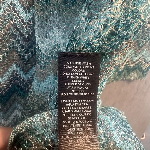 Chicos Travelers Collection Chevron Open Cardigan Blue Size 2 (L) Sheer Zigzag - Picture 7 of 7